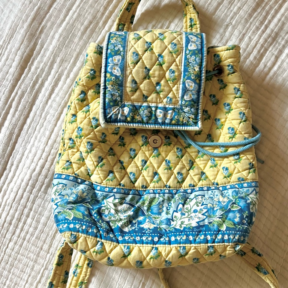 Vintage Vera Bradley Floral Quilted Backpack - Yellow and Blue